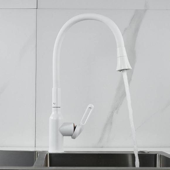 Смеситель для кухни Raffine F303C-1 с гибким изливом, белый