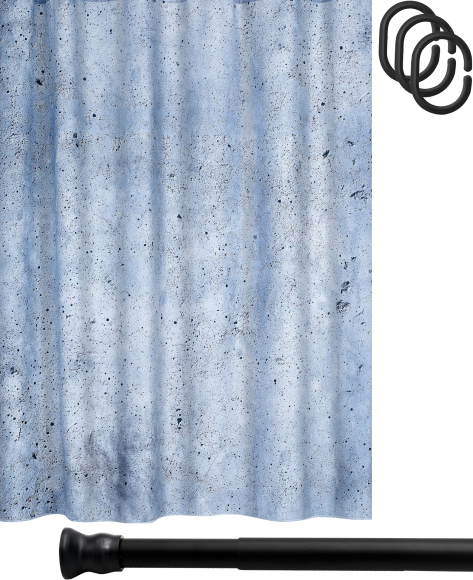 Штора для ванной Ridder Cement 4102307 180x200 + телескопический карниз Ridder Wien 55211 + крючки для шторы