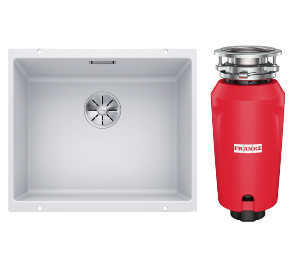 Комплект Мойка Blanco Subline 500-U Silgranit, белая + Измельчитель Franke 134.0715.095