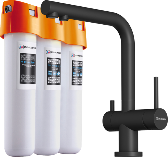 Комплект Смеситель Omoikiri Nagano P-BL черный + Фильтр Pure Drop Lite