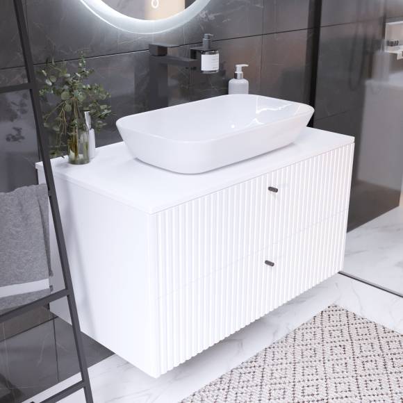 Тумба с раковиной 1MarKa Desire 90 монолит айсберг, эмаль белая, раковина Sanita luxe Infinity 60