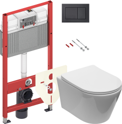 Комплект Унитаз подвесной Aquanet Logan Tornado 340298 безободковый, с микролифтом, глянцевый белый + Инсталляция TECE Now 9400414 4 в 1 с кнопкой смыва