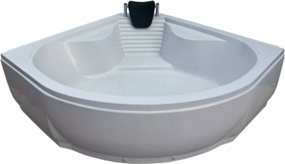 Акриловая ванна WEMOR 150/150/55 C 150x150 см, угловая, пристенная, белая, четверть круга, с каркасом, с экраном, с сиденьем, со сливом-переливом, с подголовником