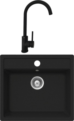 Комплект Мойка Whinstone Немос 1B черная + Смеситель РМС Sus124blk 017F черный