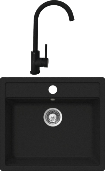 Комплект Мойка Whinstone Немос 1B черная + Смеситель РМС Sus124blk 017F черный
