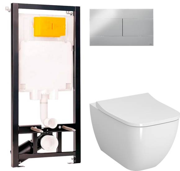 Комплект Унитаз подвесной VitrA Shift 7742B003-0075 белая глянцевая + Крышка Integra Square 810-003-009 быстросъемная, с микролифтом + Инсталляция OLI 80 ECO Sanitarblock mechanic 3 в 1 с кнопкой смыва