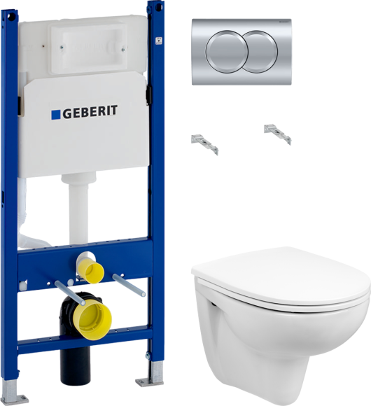 Комплект Унитаз подвесной Wanfald Lauta 47302100005 белый + Инсталляция Geberit Duofix Delta 458.149.21.1 с кнопкой смыва, хром