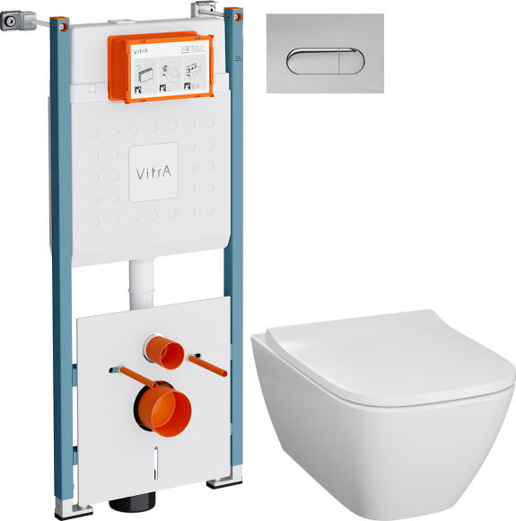 Комплект Унитаз подвесной Geberit Smyle Square 500.683.01.1 + Инсталляция VitrA V-Fix Core 732-5800-01PV + Кнопка Root Round 740-2280 хром