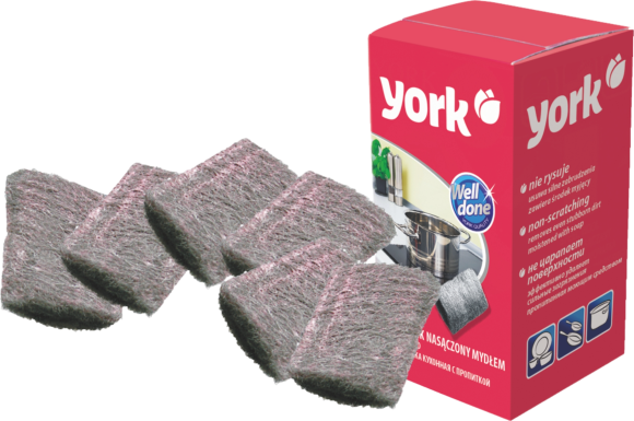 Губка для посуды York 005010 стальная с пропиткой, 6 шт