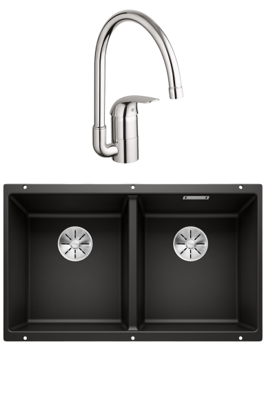 Комплект Мойка Blanco Subline 350/350-U 75x46, черная, искусственный гранит + Смеситель Grohe Euroeco 32752000 глянцевый хром Комплект Мойка Blanco Subline 350/350-U 75x46, черная, искусственный гранит + Смеситель Grohe Euroeco 32752000 глянцевый хром