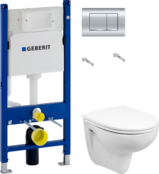 Комплект Унитаз подвесной Wanfald Lauta 47302100005 белый + Инсталляция Geberit Duofix Delta 458.163.21.1 с кнопкой смыва, хром