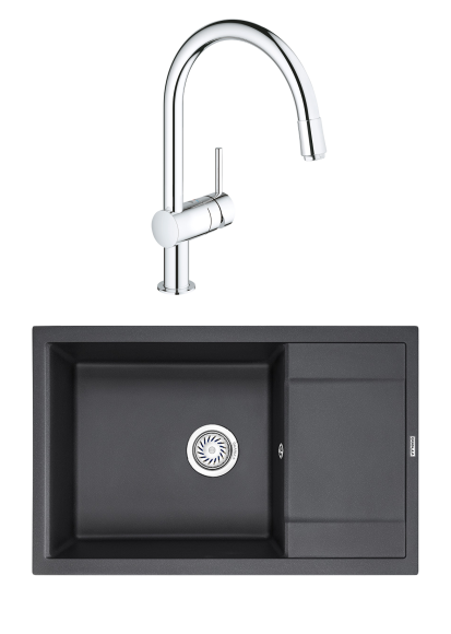 Комплект Мойка Granula 7805, черный + Смеситель Grohe Minta 3291800E хром