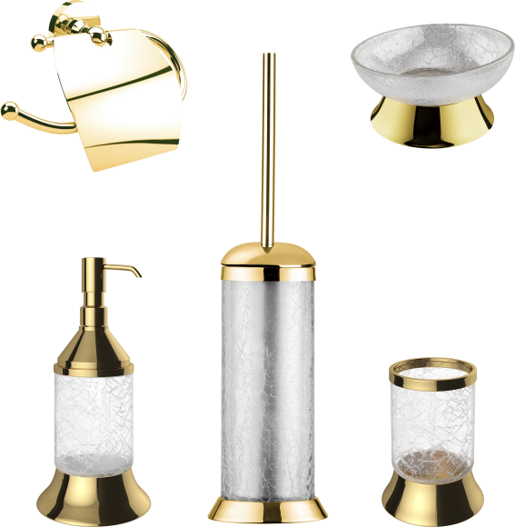 Набор Мыльница Defne banyo Amanty gold + Дозатор gold + Стакан gold + Ершик gold + Держатель gold