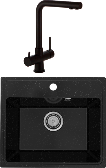 Комплект Мойка Practik PR-M 490-004 черный оникс + Смеситель Veragio Milano 30636 черный матовый