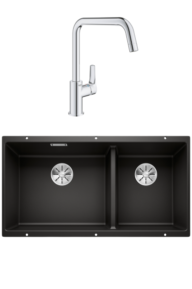 Комплект Мойка Blanco Subline 480/320-U 85x46, черная, искусственный гранит + Смеситель Grohe Eurosmart 30567000 глянцевый хром Комплект Мойка Blanco Subline 480/320-U 85x46, черная, искусственный гранит + Смеситель Grohe Eurosmart 30567000 глянцевый хром