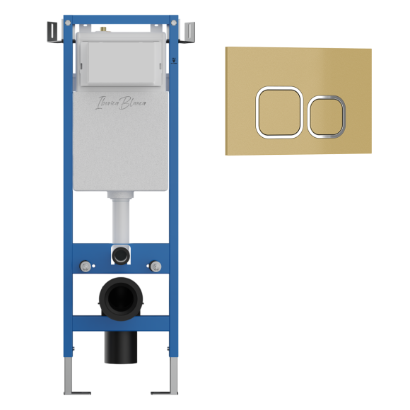 Система инсталляции для унитазов Iberica Blanca Lavado Mini IBLAV4 + Кнопка смыва P-Recto IBPRE5 глянцевое золото, шампань