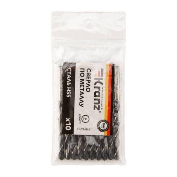 Сверло по металлу 6.0мм HSS DIN 338 (уп.10шт) Kranz KR-91-0621 Сверло по металлу 6.0мм HSS DIN 338 (уп.10шт) Kranz KR-91-0621