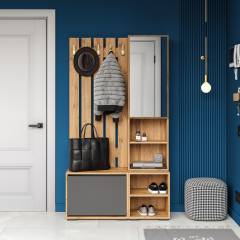 Прихожая DIWO Кострома 100 с обувницей и зеркальным шкафом, дуб вотан, антрацит, крючок золото