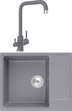 Комплект Мойка Domaci Солерно DP 605-05 бетон + Смеситель UQ-019-05 бетон