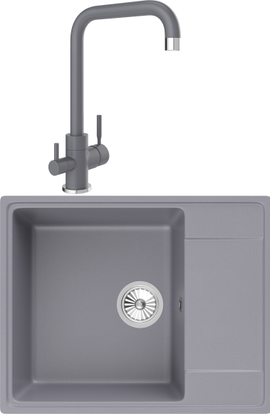 Комплект Мойка Domaci Солерно DP 605-05 бетон + Смеситель UQ-019-05 бетон