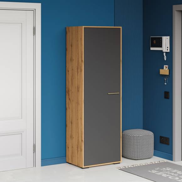 Шкаф DIWO Кострома с полками 60x180х42 см, дуб вотан, антрацит, ручка золото