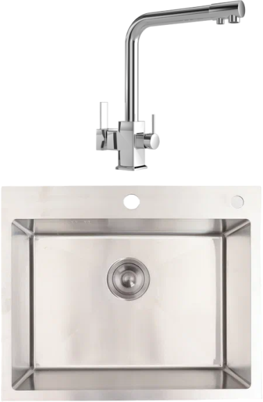 Комплект Мойка Alcora Monaco 3040034S Satin, с сифоном + Смеситель MEGA Life MG-TK06 хром