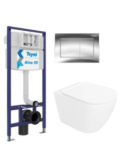 Комплект 4 в 1: Инсталляция Teymi Aina 1220067 + Унитаз подвесной STWORKI Готланд S13401WH безободковый, с микролифтом + Кнопка Aina T70012CH, хром глянец + Комплект креплений