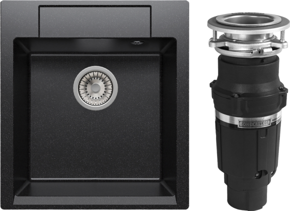 Комплект Мойка Polygran Argo 460 чёрная + Измельчитель Bone Crusher BC 610-AS