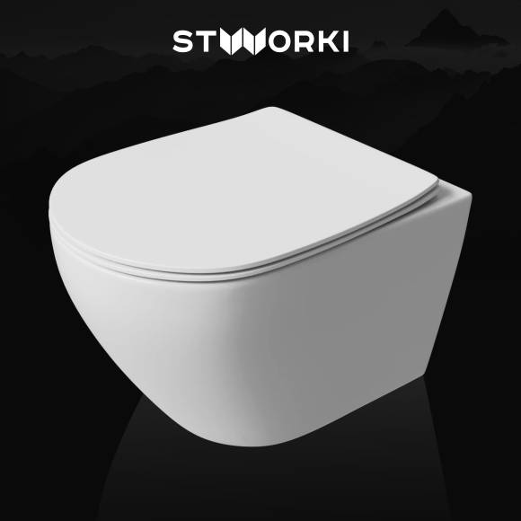 Унитаз подвесной STWORKI Кронборг S28401WH безободковый, с микролифтом, глянцевый белый