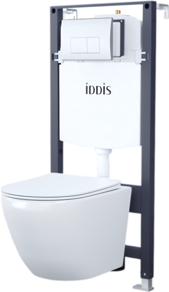 Комплект IDDIS BASB010i73 Унитаз подвесной, с микролифтом + Система инсталляции + Кнопка смыва глянцевый хром