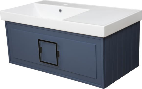 Тумба с раковиной La Fenice Cubo 90 L синяя, ручка черная