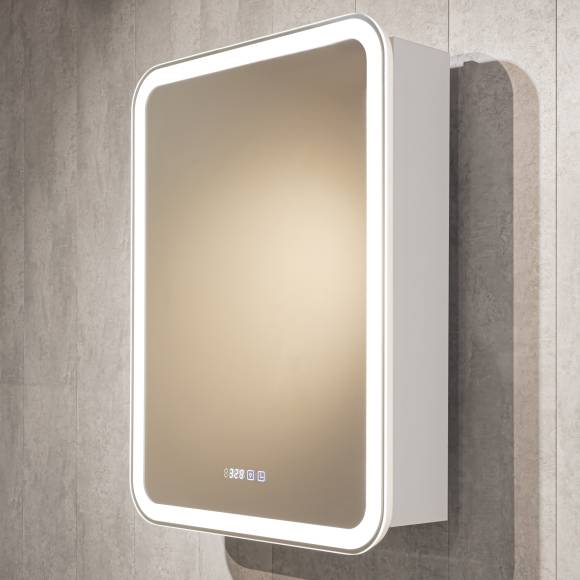 Зеркало-шкаф Silver Mirrors Фиджи 60x80 с подсветкой, с подогревом, с часами, белое