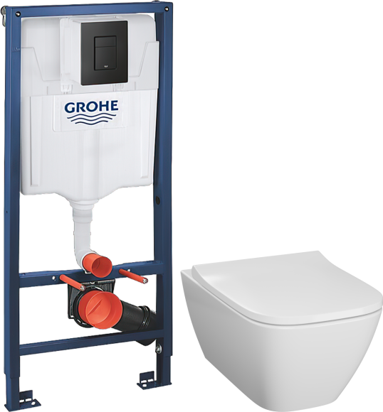Комплект Унитаз подвесной Geberit Smyle Square 500.683.01.1 + Инсталляция Grohe Solido 38811KF0 3 в 1 с кнопкой смыва