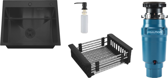 Комплект Мойка РМС MR-5050BL c корзиной и дозатором, графит + Измельчитель Paulmark Intenso I-400