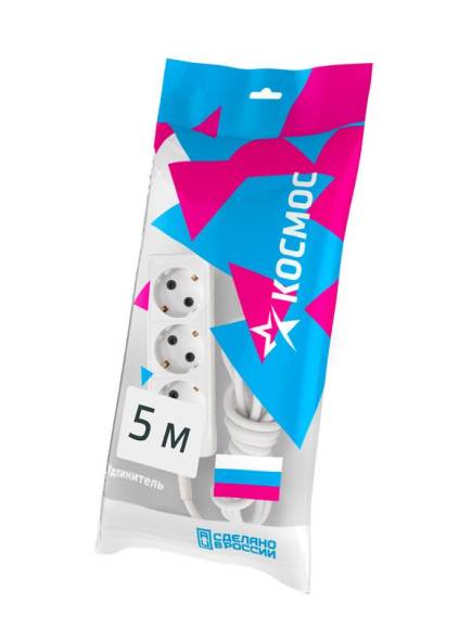 Удлинитель 3х5м с заземл. 10А IP20 ПВС 3х0.75 КОСМОС YKsm5m-3g-Z(10A)P Удлинитель 3х5м с заземл. 10А IP20 ПВС 3х0.75 КОСМОС YKsm5m-3g-Z(10A)P