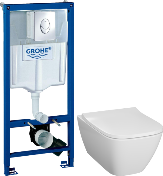 Комплект Унитаз подвесной Geberit Smyle Square 500.683.01.1 + Инсталляция Grohe Rapid SL 38721001 3 в 1 с кнопкой смыва