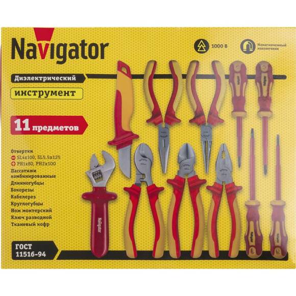 Набор инструмента 93 433 NHT-Ind04-H11 диэлектр. (11 предметов) NAVIGATOR 93433 Набор инструмента 93 433 NHT-Ind04-H11 диэлектр. (11 предметов) NAVIGATOR 93433