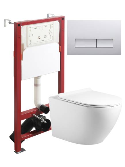 Комплект Agger ATI09150L+APB200 Унитаз подвесной безободковый, с микролифтом + Система инсталляции + Кнопка смыва хром