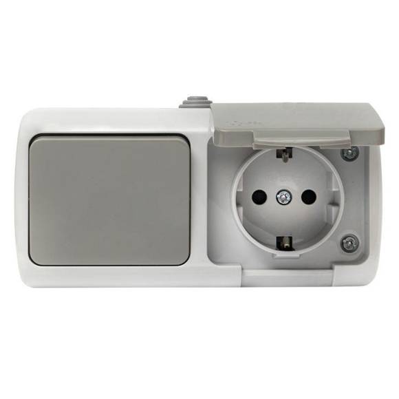 Блок ОП розетка 1-м 16А с заземл. с крышкой+выключатель 1-кл. Мурманск IP54 сер. EKF EFRV16-050-30-540 Блок ОП розетка 1-м 16А с заземл. с крышкой+выключатель 1-кл. Мурманск IP54 сер. EKF EFRV16-050-30-540