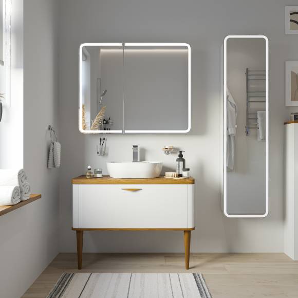 Мебель для ванной комнаты VOQ Maestro 100 ultra white&natural walnut