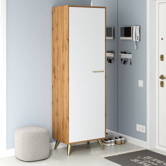 Шкаф для одежды DIWO Кострома с полками 60x193х42 см, дуб вотан, белый, ручка золото, ножка золото