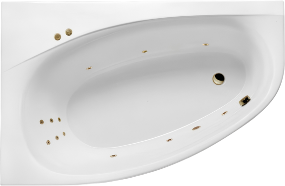 Акриловая ванна Excellent Kameleon Line L 170x110 см, угловая, левая, встраиваемая, с гидромассажем, белая, асимметричная, с каркасом, со сливом-переливом, фурнитура бронза