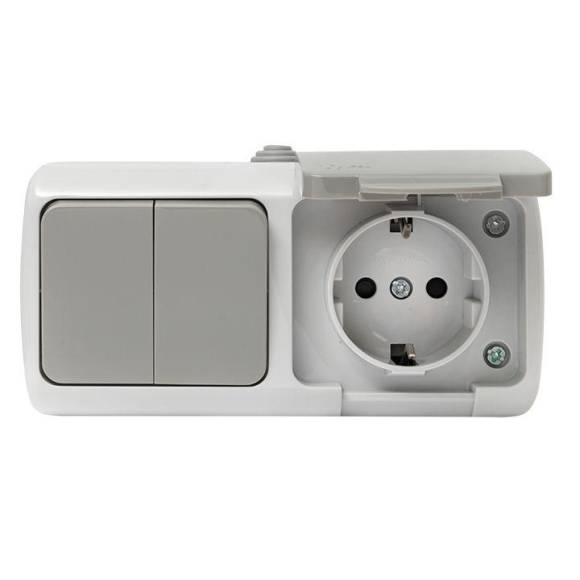 Блок ОП розетка 1-м 16А с заземл. с крышкой+выключатель 2-кл. Мурманск IP54 сер. EKF EFRV16-052-30-540 Блок ОП розетка 1-м 16А с заземл. с крышкой+выключатель 2-кл. Мурманск IP54 сер. EKF EFRV16-052-30-540