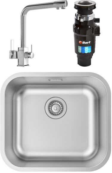 Комплект Мойка IDDIS Mate + Смеситель MEGA Life MG-TK06 хром + Измельчитель Bort Master Eco