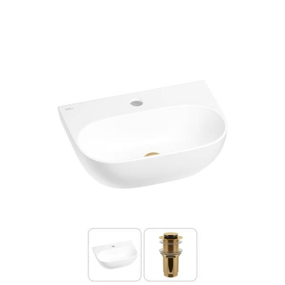 Маленькая раковина в туалет Wellsee WC Area 20212187R в наборе 2 в 1: подвесная или накладная раковина, донный клапан в цвете золото