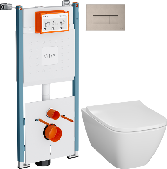 Комплект Унитаз подвесной Geberit Smyle Square 500.683.01.1 + Инсталляция VitrA V-Fix Core 732-5800-01PV + Кнопка Root Square 740-2395 никель
