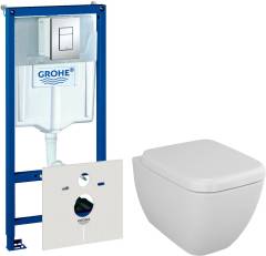 Комплект Унитаз подвесной VitrA Shift 7742B003-0075 белый глянцевый + Крышка 91-003-009 с микролифтом, петли хром + Инсталляция Grohe Rapid SL 38775001H 4 в 1 с кнопкой смыва и шумоизоляцией