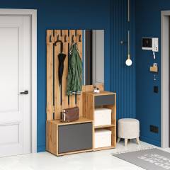 Прихожая DIWO Кострома 100, с обувницей и зеркалом, дуб вотан, антрацит, крючок черный