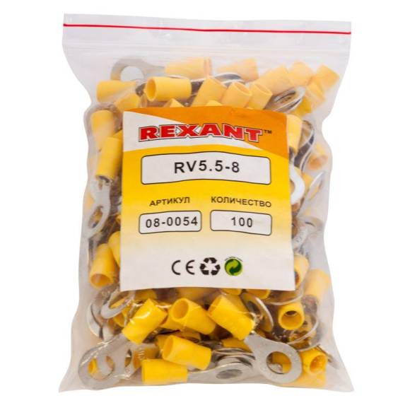 Наконечник кольцевой изолированный НКи 6.0-8/НКи5.5-8 d8.4мм 4-6кв.мм желт. Rexant 08-0054 Наконечник кольцевой изолированный НКи 6.0-8/НКи5.5-8 d8.4мм 4-6кв.мм желт. Rexant 08-0054