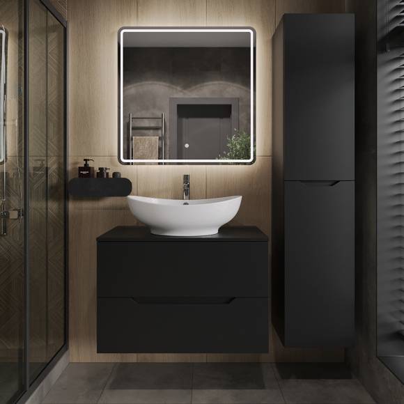 Мебель для ванной комнаты Orange Line 80 подвесная, 2 ящика, матовая черная с раковиной B08-585w